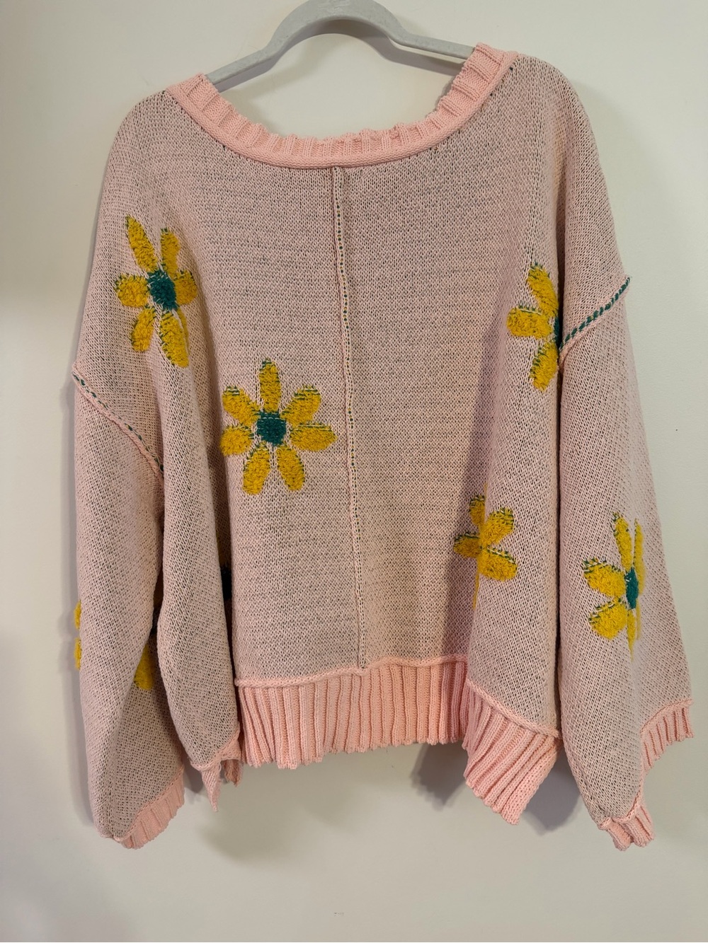 POL Pink Floral V-Neck Knit Oversized Boxy Sweater - Picture 4 of 5